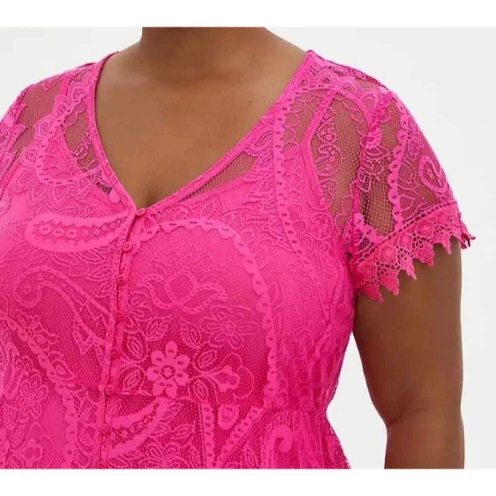 Torrid Pink Lace Button Front Skate Dress 1